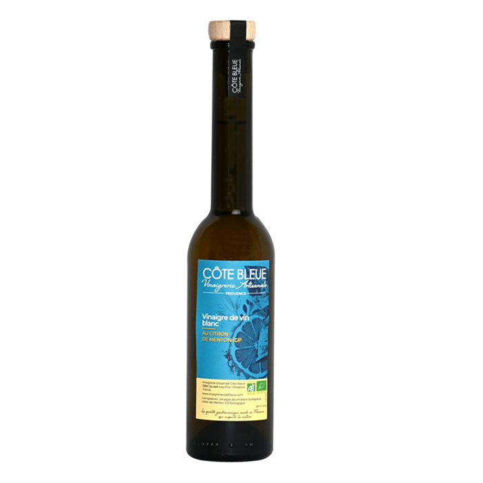 vinaigre bio de vin blanc au citron de menton - le bio d'olivier